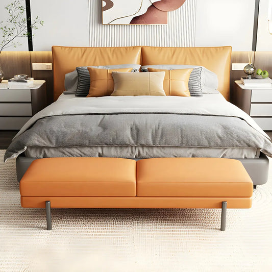 Orange Upholstered Short Bedroom Bench with Legs