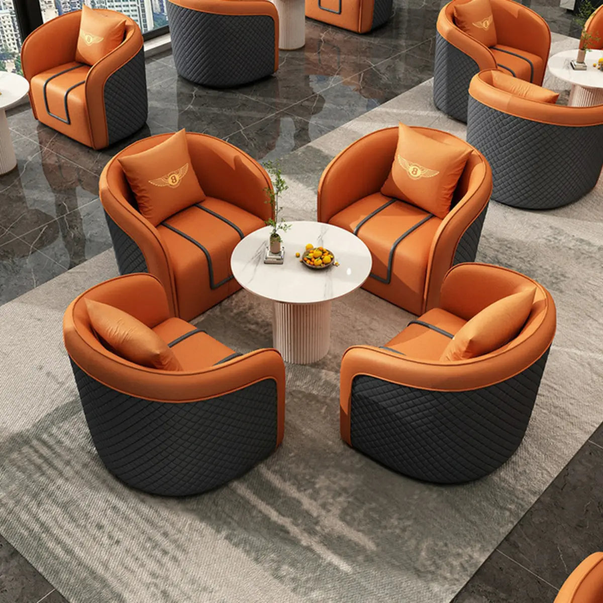 Orange Water Resistant Leather Patchwork Arm Chair