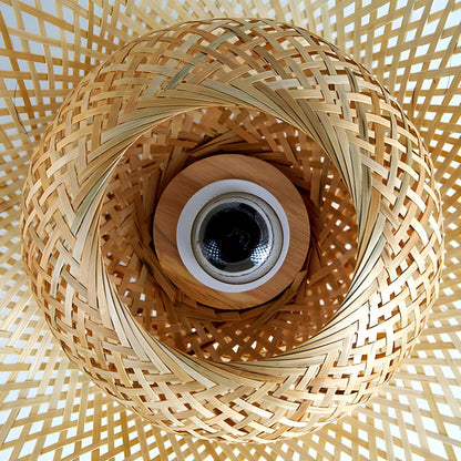 Oriental Brown Wave Weaving Rattan Flush Mount Light