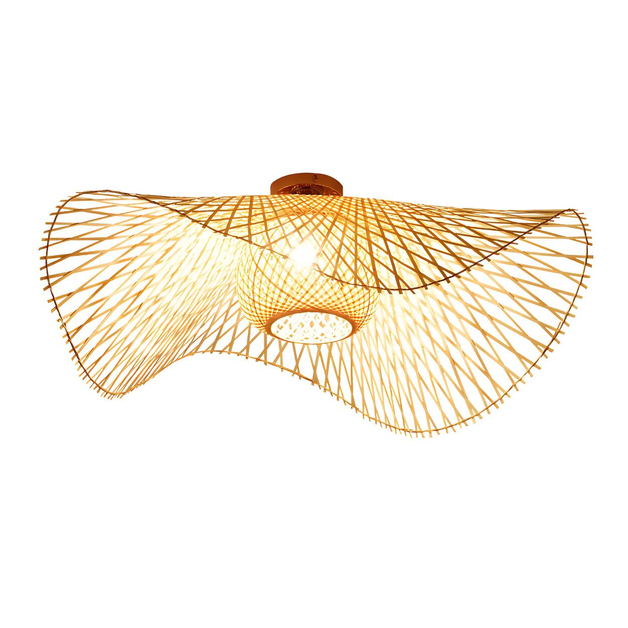 Oriental Brown Wave Weaving Rattan Flush Mount Light