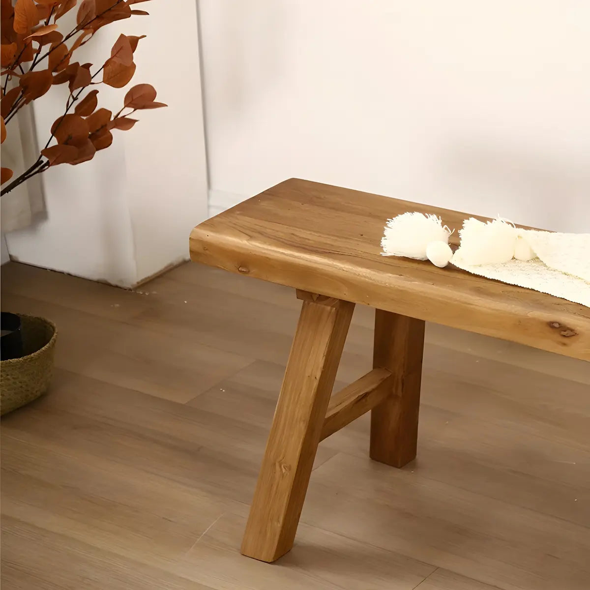 Oriental Natural Finish Wood Entryway Bench with Legs