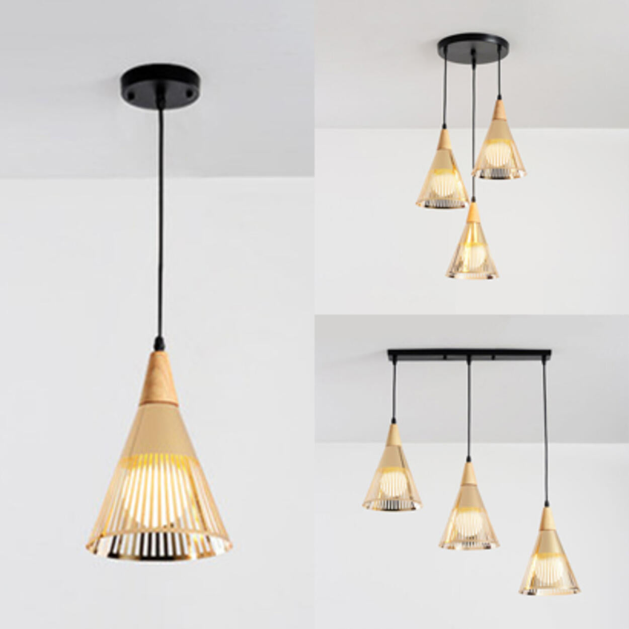 Post Modern Gold Conical Metal Cone Pendant Light