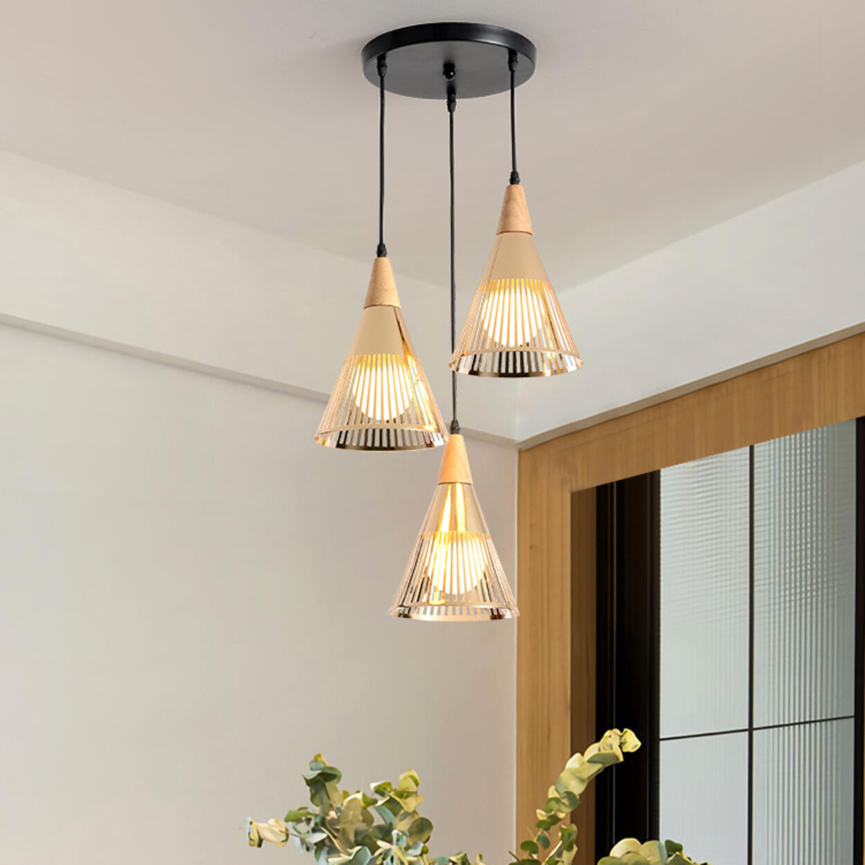 Post Modern Gold Conical Metal Cone Pendant Light