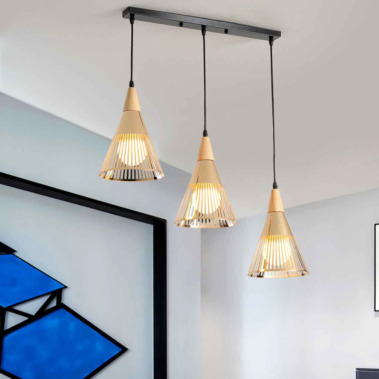 Post Modern Gold Conical Metal Cone Pendant Light