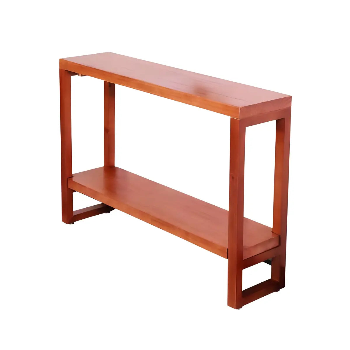 Rectangle Pine Caramel Storage Console Table with Shelves