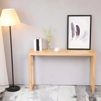 Rectangle Pine Caramel Storage Console Table with Shelves