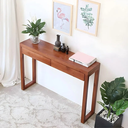 Rectangle Pine Caramel Storage Console Table with Shelves