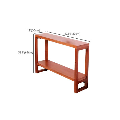 Rectangle Pine Caramel Storage Console Table with Shelves