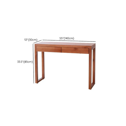 Rectangle Pine Caramel Storage Console Table with Shelves