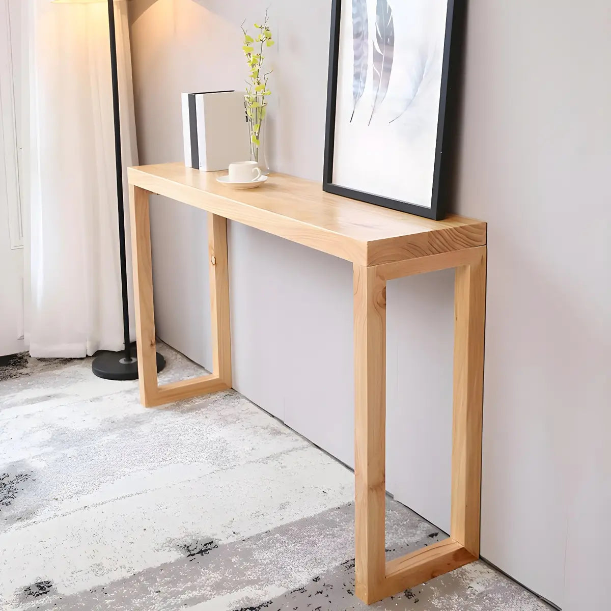 Rectangle Pine Caramel Storage Console Table with Shelves