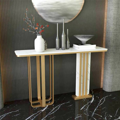 Rectangular Stone Gold Large Decorative Console Table