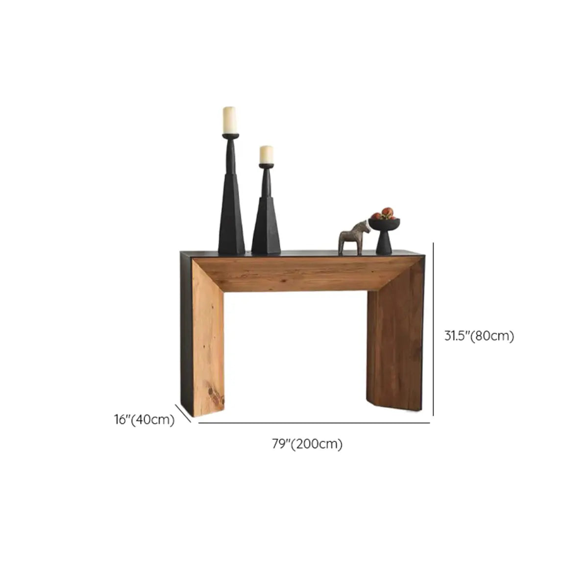 Rectangular Wood Black Double Pedestal Console Table