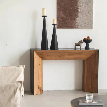 Rectangular Wood Black Double Pedestal Console Table