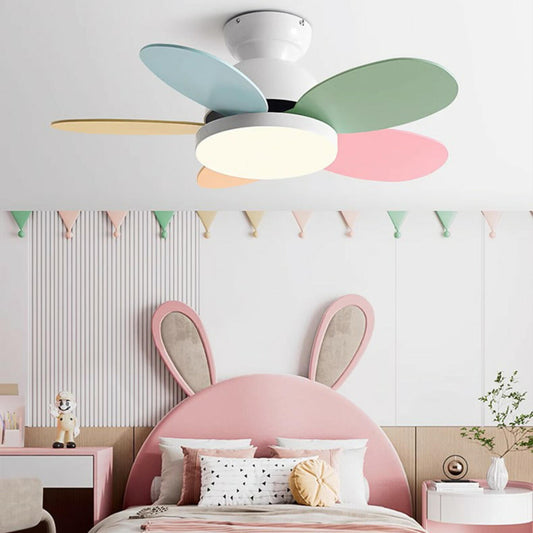 Remote Colorful 5 Blade LED Flush Ceiling Fan Light