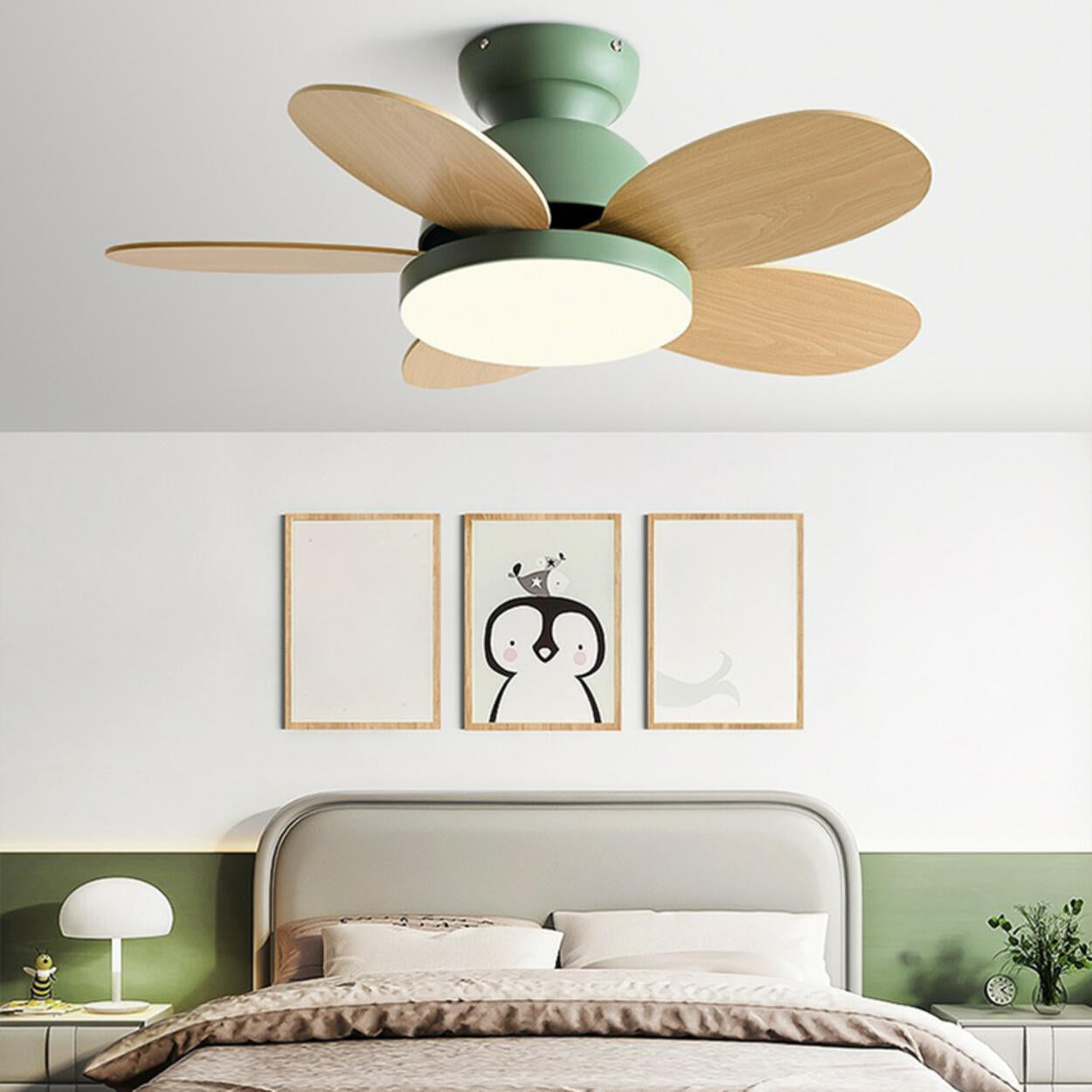 Remote Colorful 5 Blade LED Flush Ceiling Fan Light