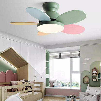 Remote Colorful 5 Blade LED Flush Ceiling Fan Light