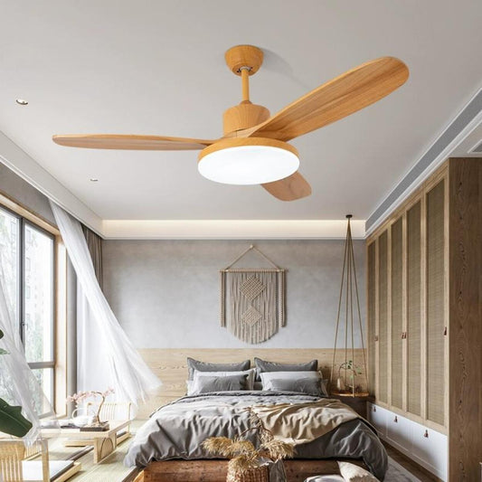 Remote Solid Wood 3 Blades LED Ceiling Fan with Light