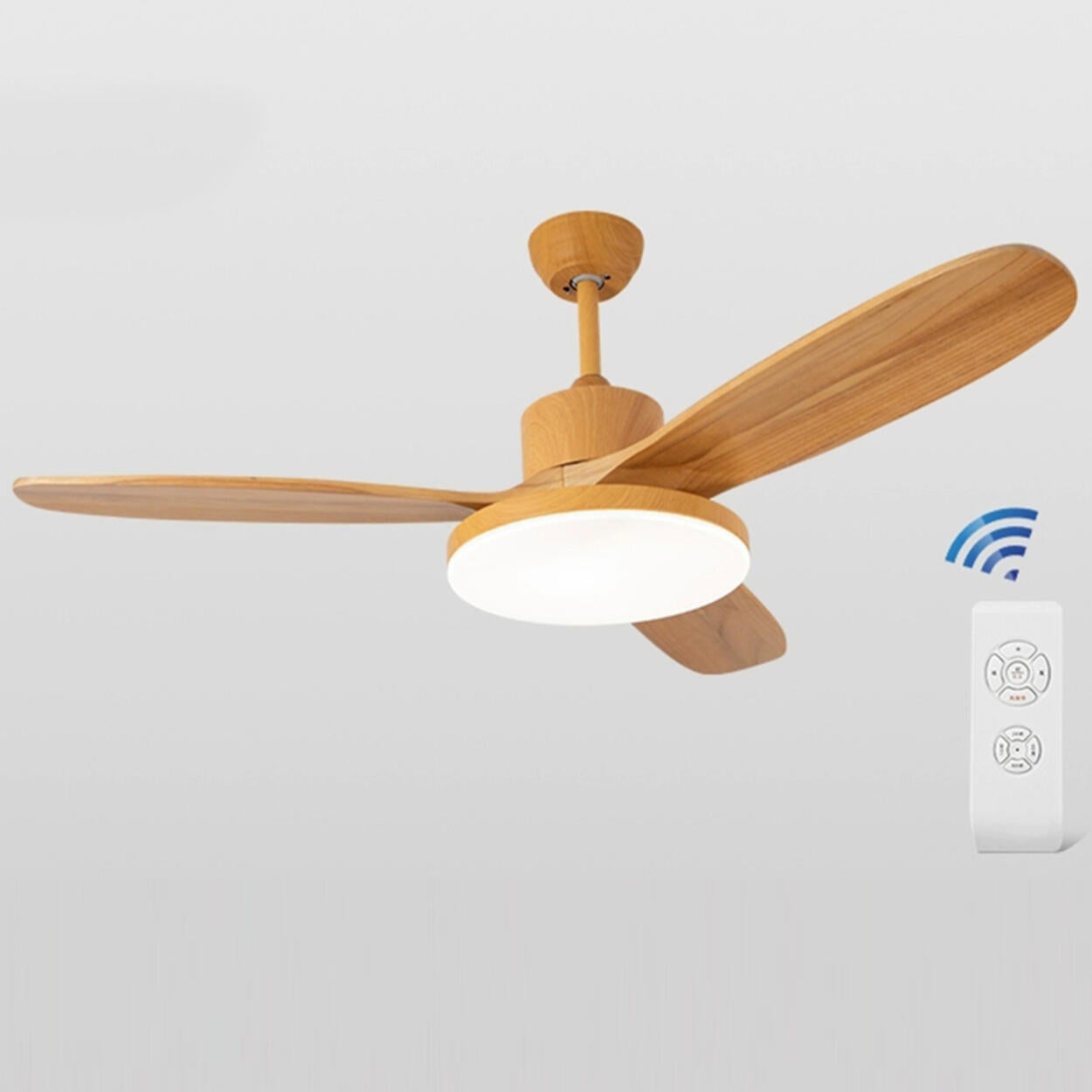 Remote Solid Wood 3 Blades LED Ceiling Fan with Light