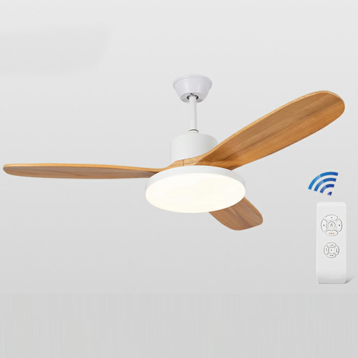 Remote Solid Wood 3 Blades LED Ceiling Fan with Light