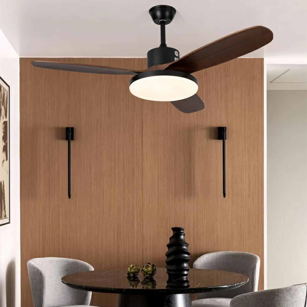 Remote Solid Wood 3 Blades LED Ceiling Fan with Light