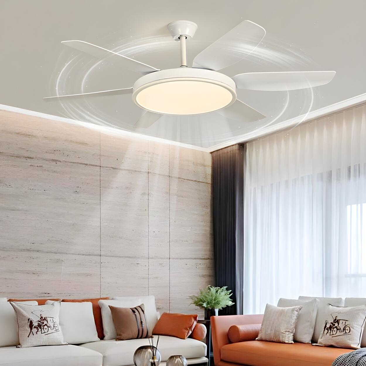 Remote White 6 Blade Modern Ceiling Fan with LED Light