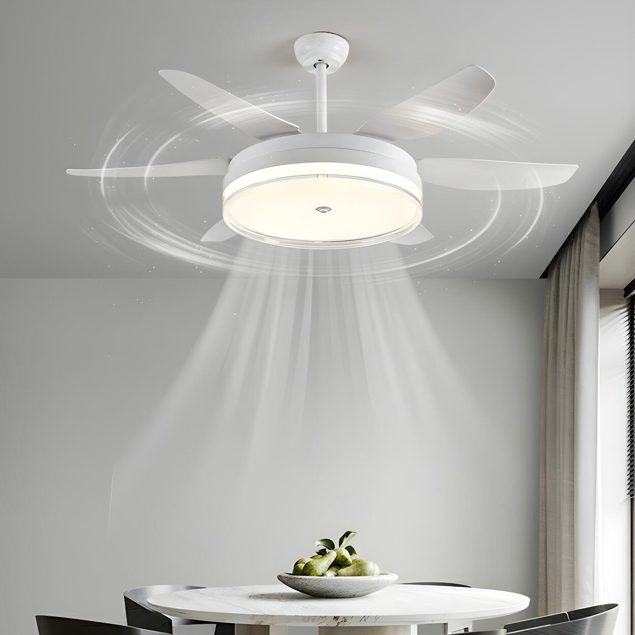 Remote White 6 Blade Modern Ceiling Fan with LED Light