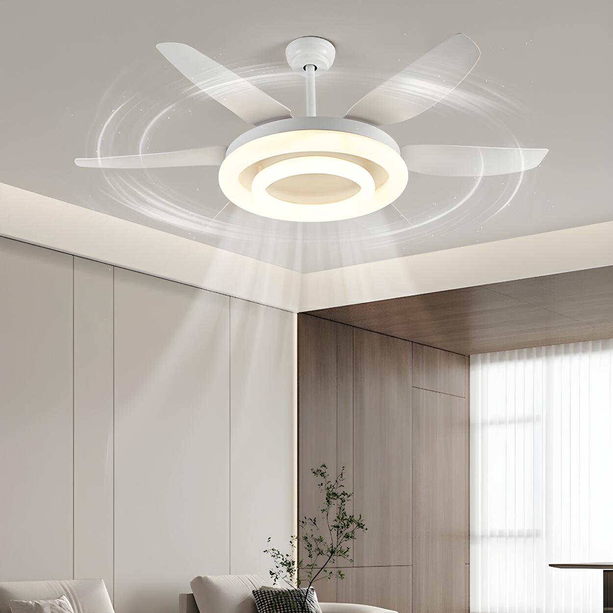 Remote White 6 Blade Modern Ceiling Fan with LED Light