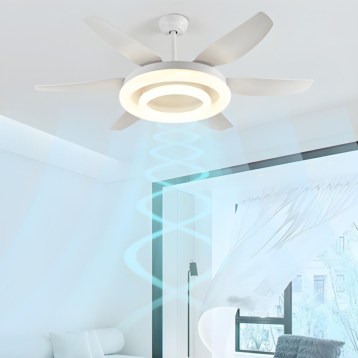 Remote White 6 Blade Modern Ceiling Fan with LED Light