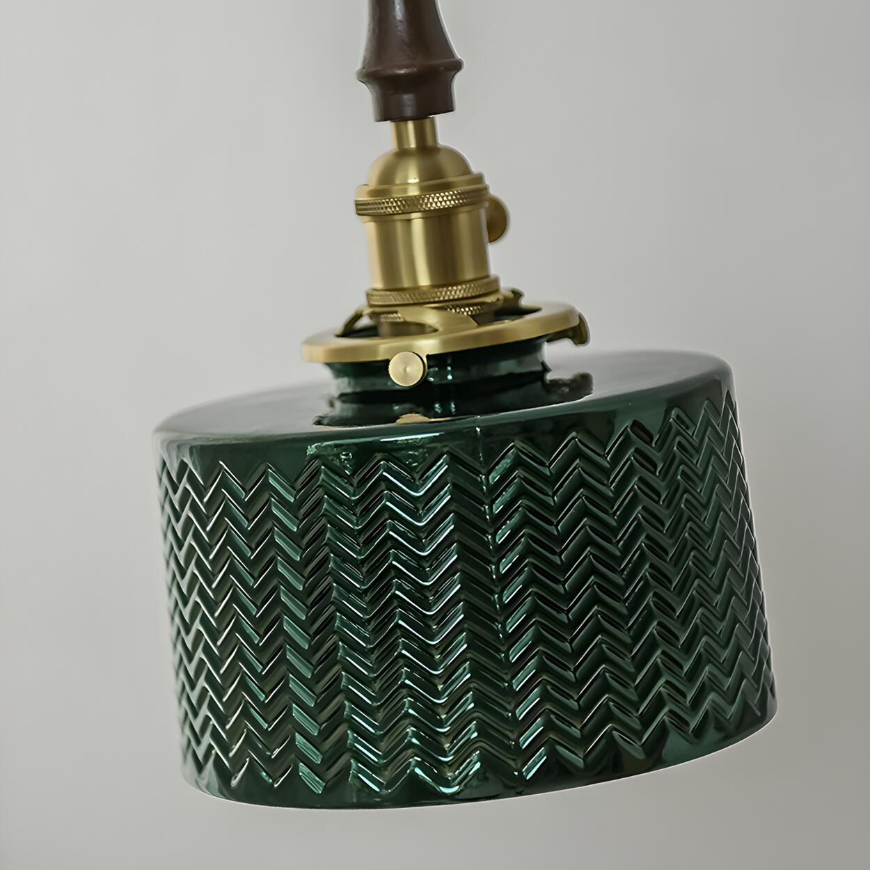 Retro Green Zigzag Pattern Drum Dining Room Pendant Light