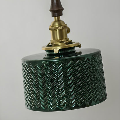 Retro Green Zigzag Pattern Drum Dining Room Pendant Light