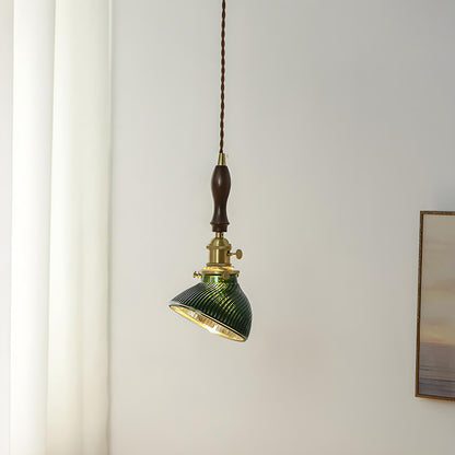 Retro Green Zigzag Pattern Drum Dining Room Pendant Light