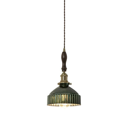 Retro Green Zigzag Pattern Drum Dining Room Pendant Light