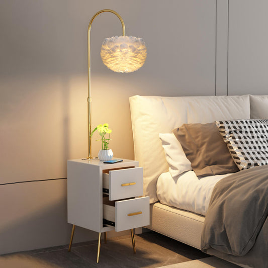 Romantic Feather Shade Bedside Gold Floor Lamp