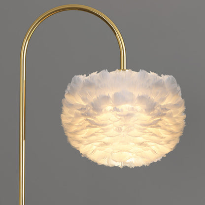 Romantic Feather Shade Bedside Gold Floor Lamp