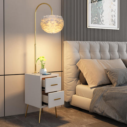 Romantic Feather Shade Bedside Gold Floor Lamp