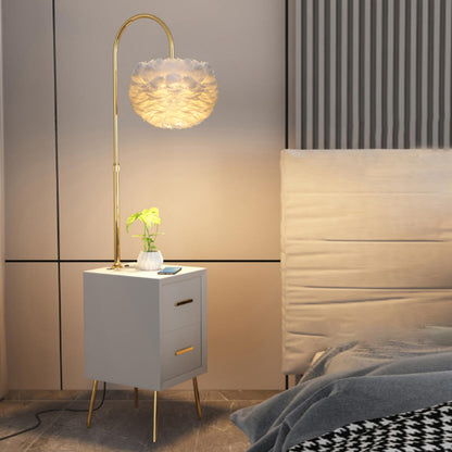 Romantic Feather Shade Bedside Gold Floor Lamp