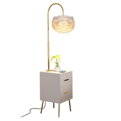 Romantic Feather Shade Bedside Gold Floor Lamp