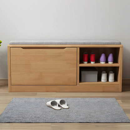 Rubberwood Linen Blend Entryway Bench with Shoe Storage