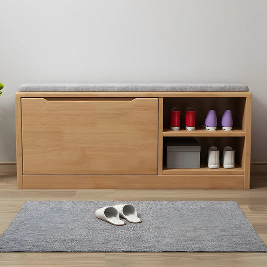 Rubberwood Linen Blend Entryway Bench with Shoe Storage