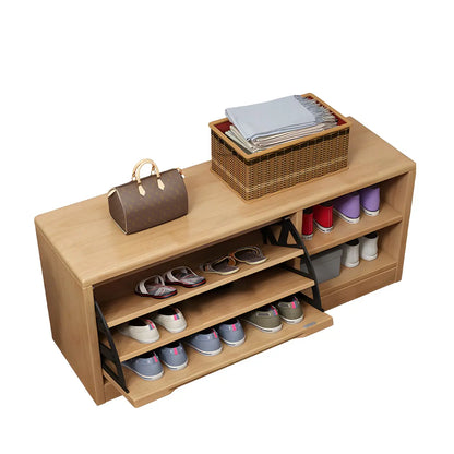 Rubberwood Linen Blend Entryway Bench with Shoe Storage