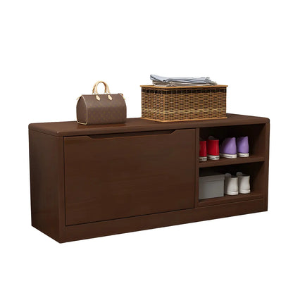 Rubberwood Linen Blend Entryway Bench with Shoe Storage