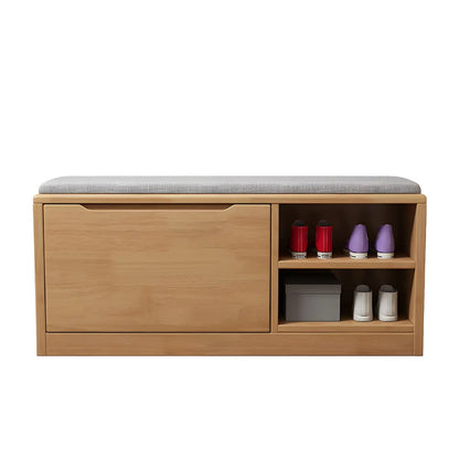 Rubberwood Linen Blend Entryway Bench with Shoe Storage