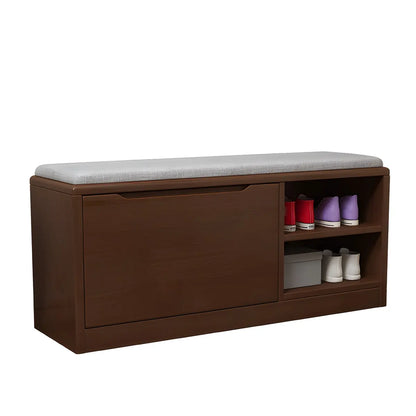 Rubberwood Linen Blend Entryway Bench with Shoe Storage