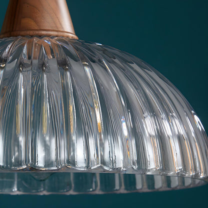 Rustic Floral clear Glass and Wood Pendant Light