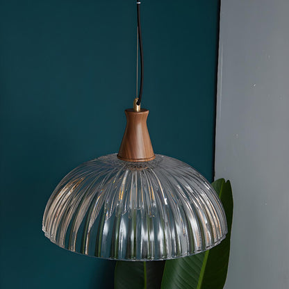 Rustic Floral clear Glass and Wood Pendant Light