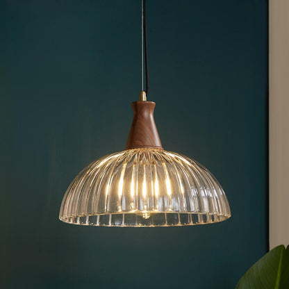 Rustic Floral clear Glass and Wood Pendant Light