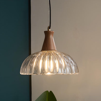 Rustic Floral clear Glass and Wood Pendant Light