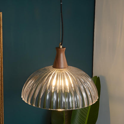 Rustic Floral clear Glass and Wood Pendant Light