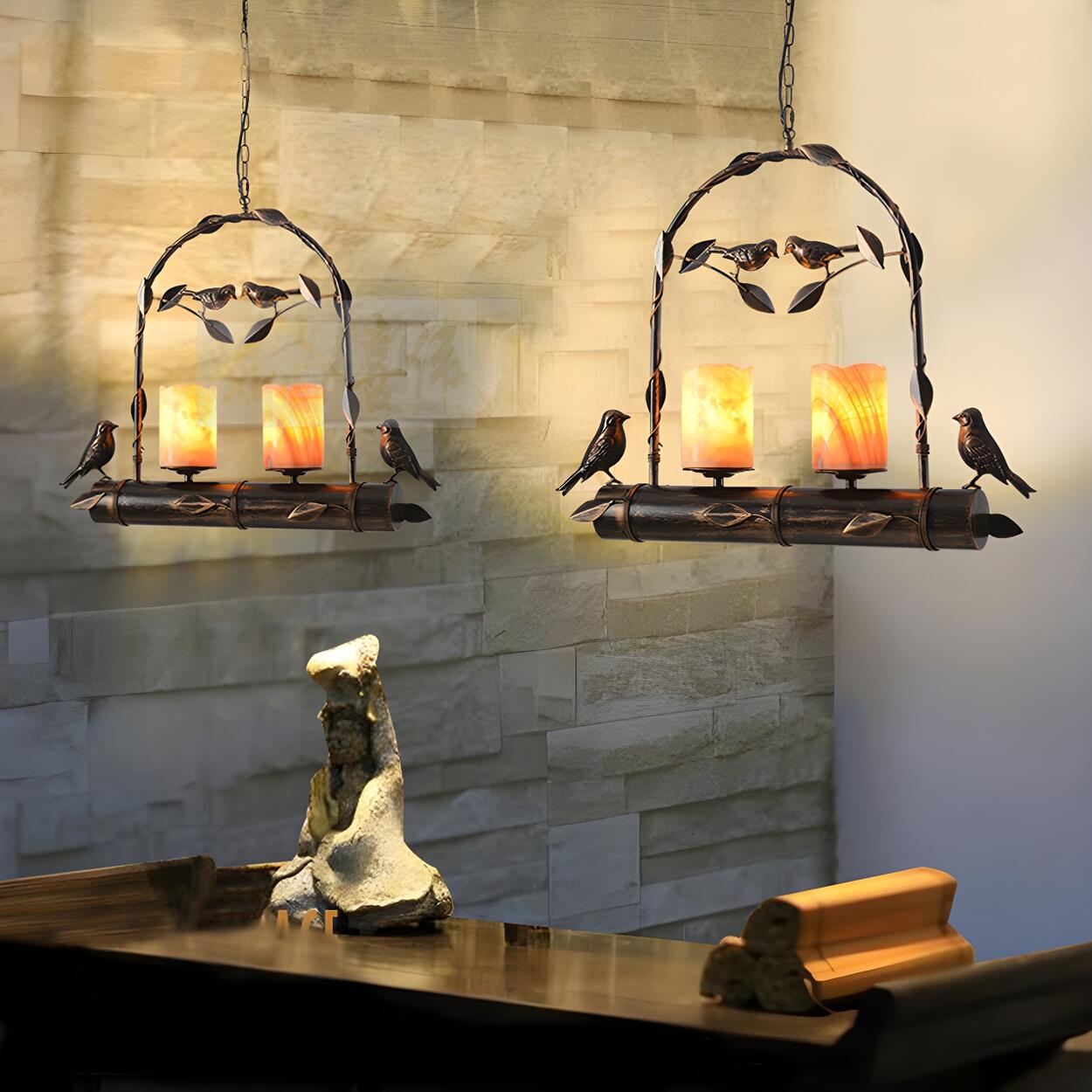 Rustic Retro Bird Metal 2-Light Candle Pendant Light