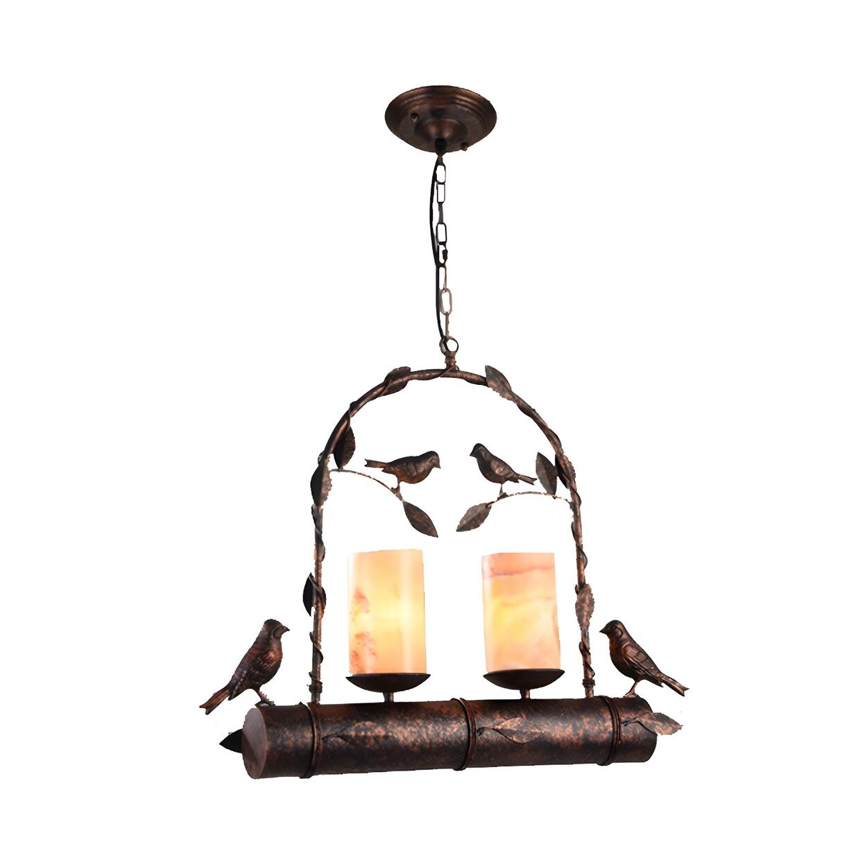 Rustic Retro Bird Metal 2-Light Candle Pendant Light